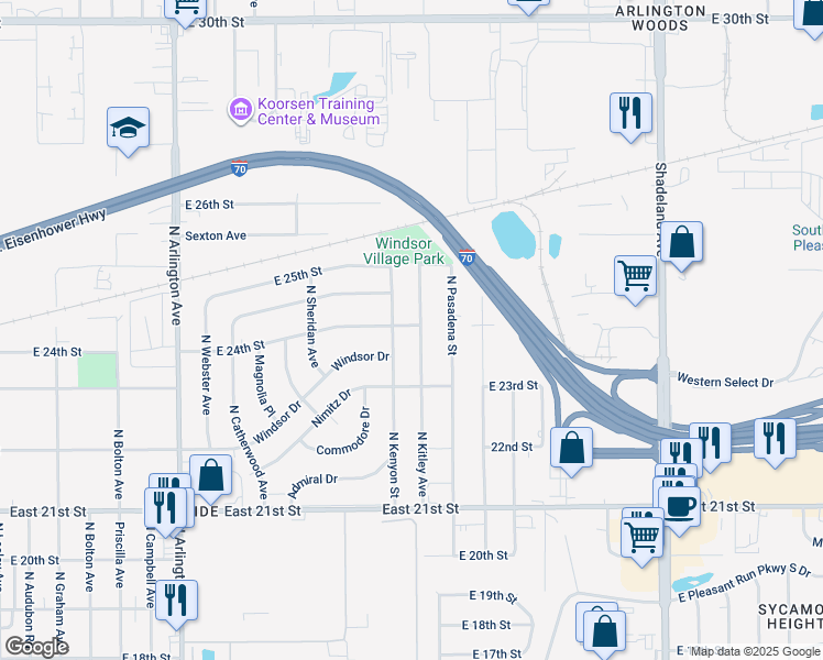map of restaurants, bars, coffee shops, grocery stores, and more near 2326 North Kitley Avenue in Indianapolis