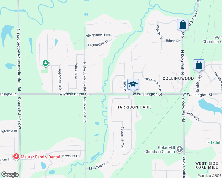 map of restaurants, bars, coffee shops, grocery stores, and more near 3776-3784 West Washington Street in Springfield