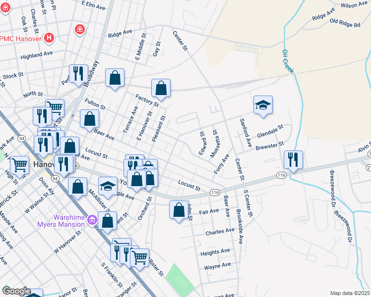 map of restaurants, bars, coffee shops, grocery stores, and more near 613 Fulton Street in Hanover