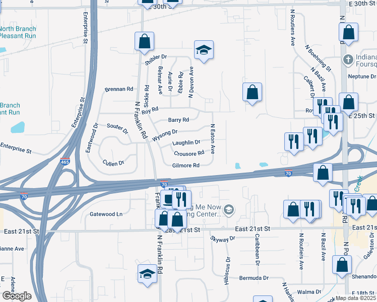 map of restaurants, bars, coffee shops, grocery stores, and more near 8220 Crousore Road in Indianapolis