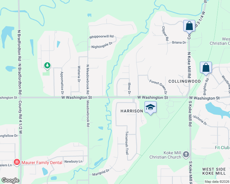 map of restaurants, bars, coffee shops, grocery stores, and more near 3776-3784 West Washington Street in Springfield