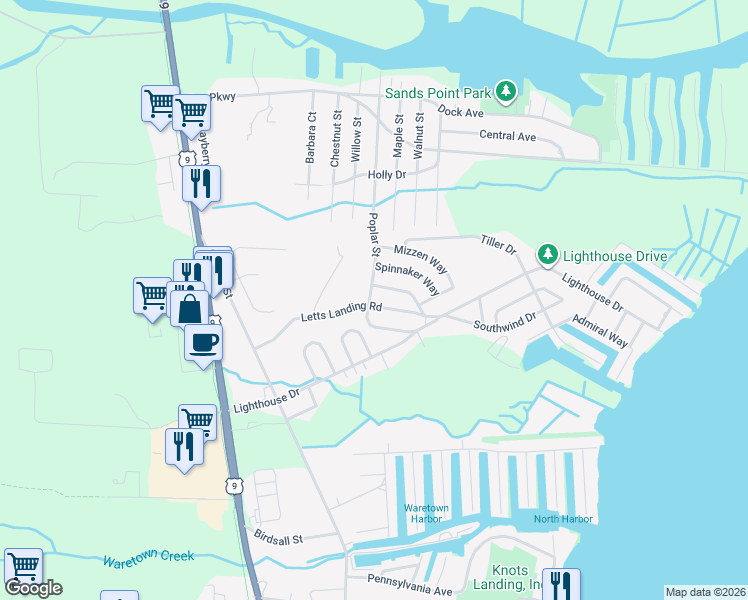 map of restaurants, bars, coffee shops, grocery stores, and more near 14 Douglas Lane in Ocean Township