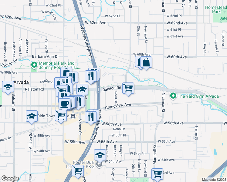 map of restaurants, bars, coffee shops, grocery stores, and more near 5853 Pierce Street in Arvada