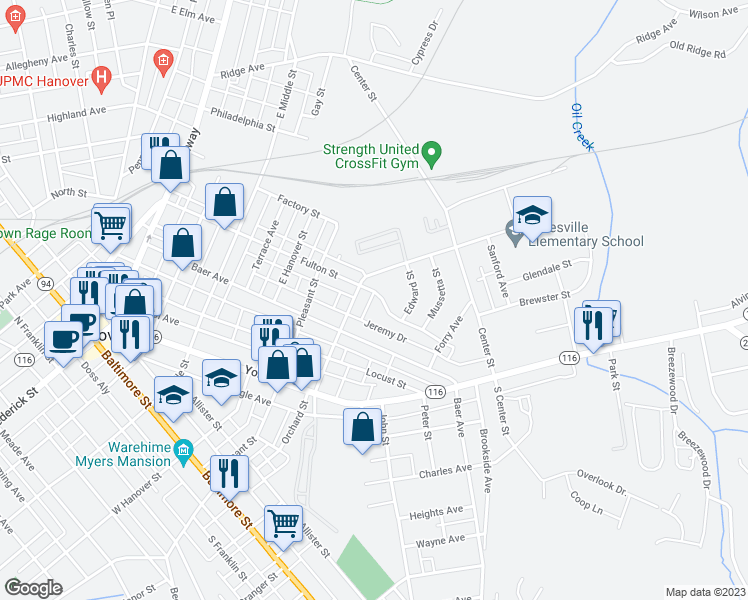 map of restaurants, bars, coffee shops, grocery stores, and more near 609 Fulton Street in Hanover