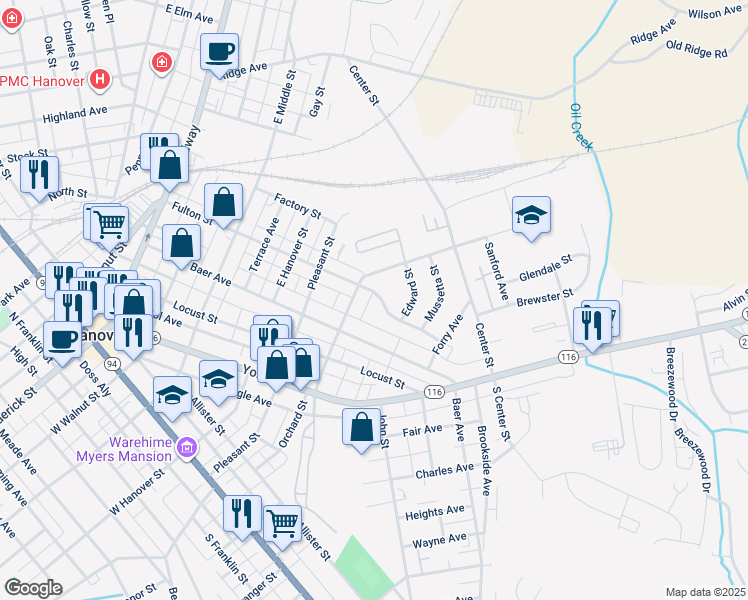 map of restaurants, bars, coffee shops, grocery stores, and more near 609 Fulton Street in Hanover