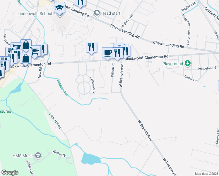 map of restaurants, bars, coffee shops, grocery stores, and more near 828 Blackwood Clementon Road in Pine Hill