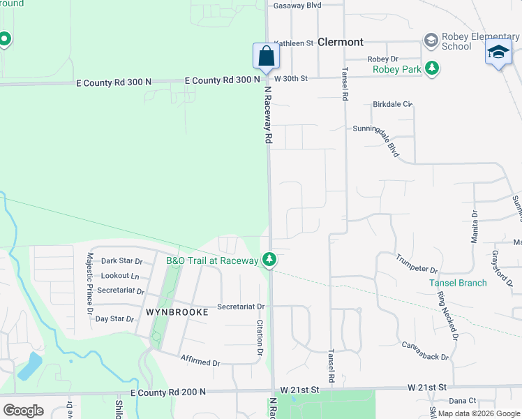 map of restaurants, bars, coffee shops, grocery stores, and more near 2604 North Raceway Road in Indianapolis