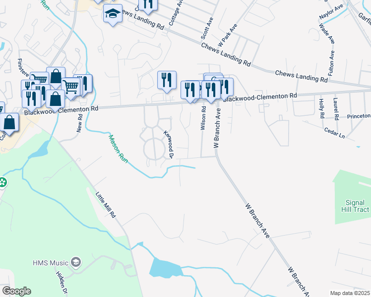 map of restaurants, bars, coffee shops, grocery stores, and more near 828 Blackwood Clementon Road in Clementon