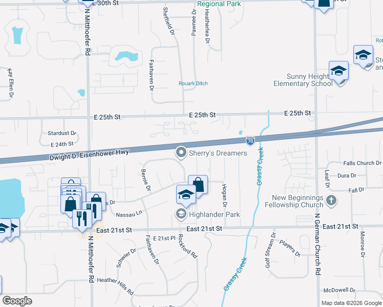 map of restaurants, bars, coffee shops, grocery stores, and more near 2326 Herod Court in Indianapolis