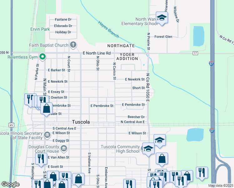 map of restaurants, bars, coffee shops, grocery stores, and more near 803 Short Street in Tuscola