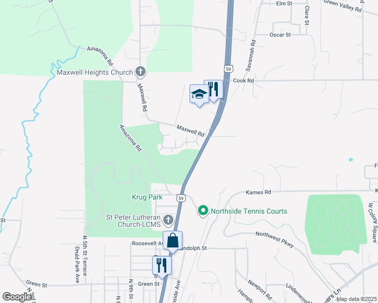 map of restaurants, bars, coffee shops, grocery stores, and more near 1101 Northwood Drive in Saint Joseph