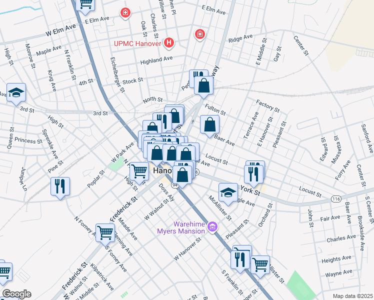 map of restaurants, bars, coffee shops, grocery stores, and more near 141 Broadway in Hanover