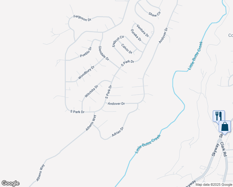 map of restaurants, bars, coffee shops, grocery stores, and more near 6367 Simonson Court in Magalia