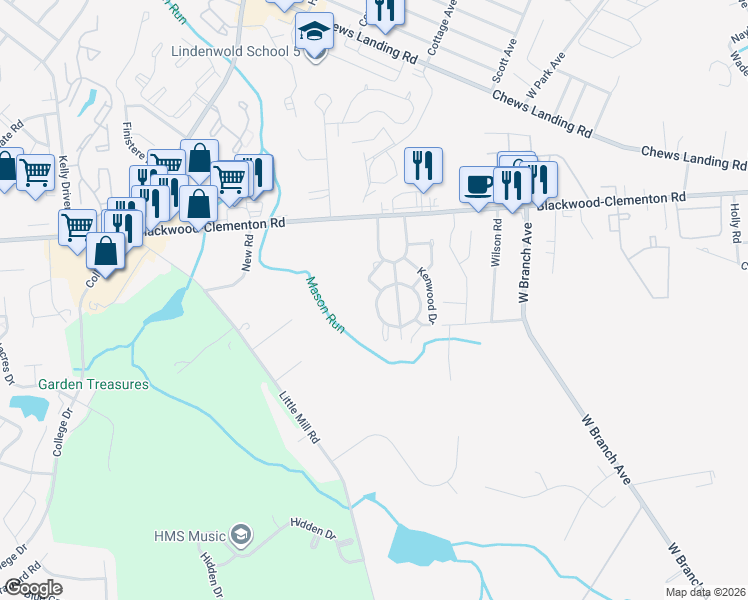 map of restaurants, bars, coffee shops, grocery stores, and more near 3301 Tall Pines in Pine Hill