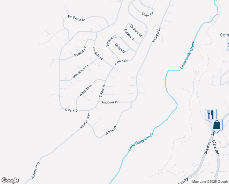 map of restaurants, bars, coffee shops, grocery stores, and more near 6377 Simonson Court in Magalia