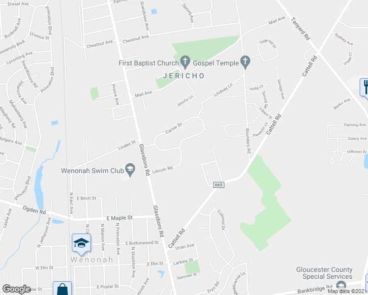 map of restaurants, bars, coffee shops, grocery stores, and more near 153 Lincoln Road in Wenonah