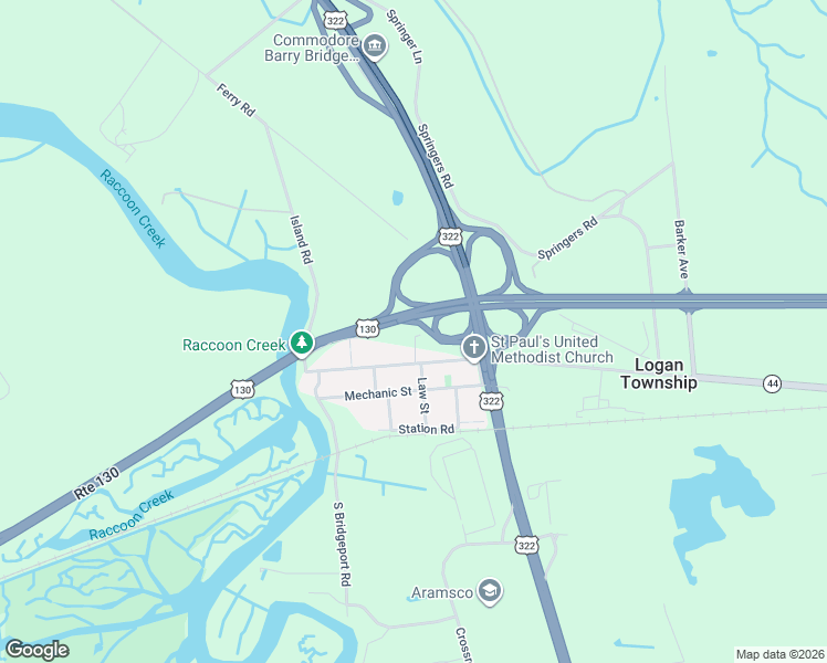 map of restaurants, bars, coffee shops, grocery stores, and more near 62 Main Street in Logan Township