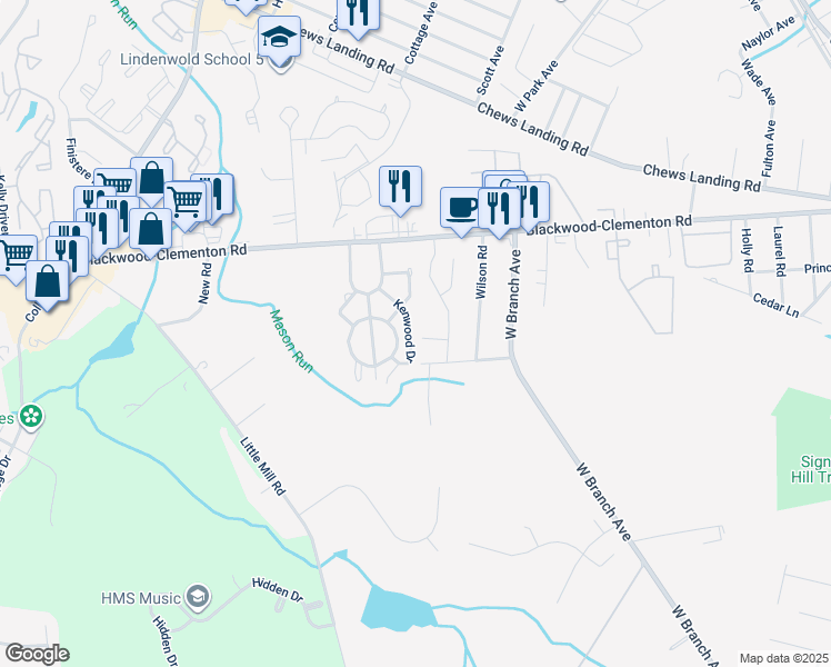 map of restaurants, bars, coffee shops, grocery stores, and more near 2701 Tall Pines in Pine Hill