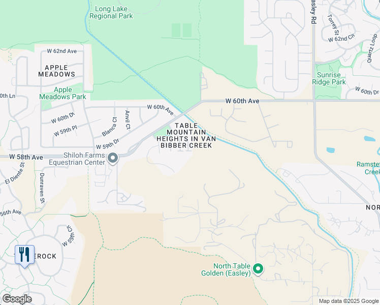 map of restaurants, bars, coffee shops, grocery stores, and more near 18288 West 58th Place in Golden