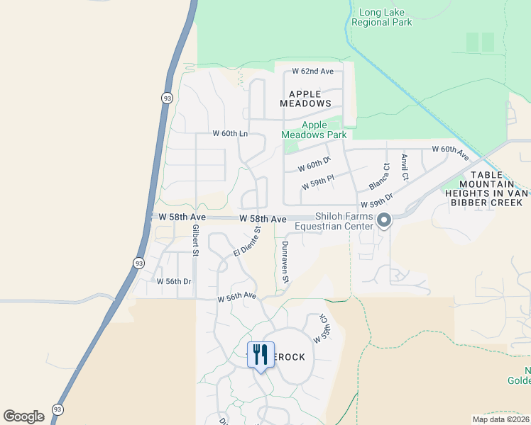 map of restaurants, bars, coffee shops, grocery stores, and more near 5919 Dunraven Way in Golden