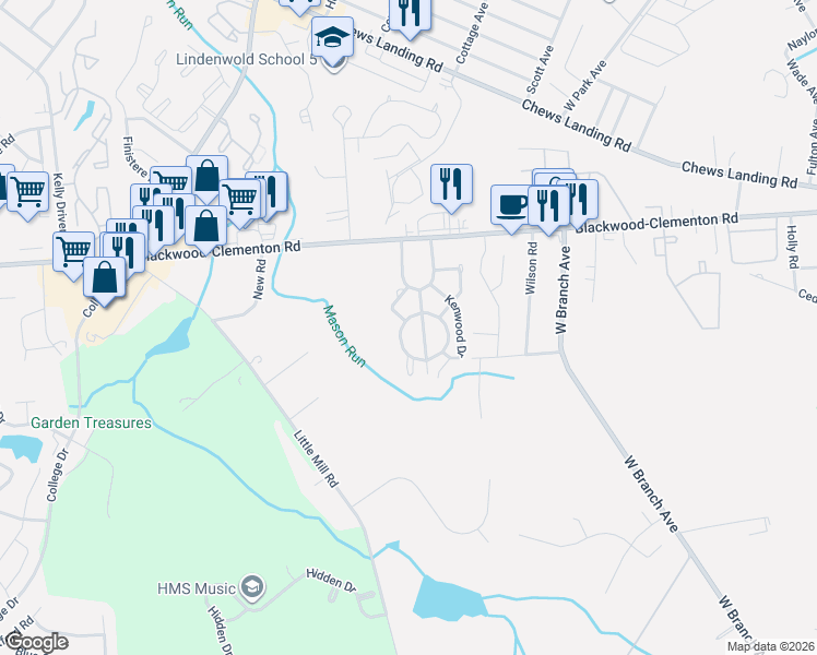 map of restaurants, bars, coffee shops, grocery stores, and more near 1701 Tall Pines in Pine Hill