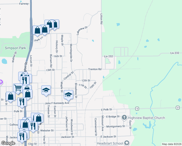 map of restaurants, bars, coffee shops, grocery stores, and more near 1423 Alexander Street in Chillicothe