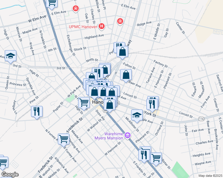 map of restaurants, bars, coffee shops, grocery stores, and more near 141 Broadway in Hanover
