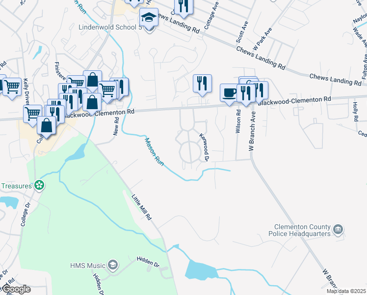map of restaurants, bars, coffee shops, grocery stores, and more near 1701 Tall Pines in Pine Hill