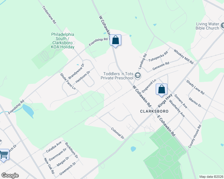 map of restaurants, bars, coffee shops, grocery stores, and more near 217 Charles Corliss Boulevard in Clarksboro