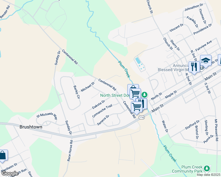 map of restaurants, bars, coffee shops, grocery stores, and more near 3631 Centennial Road in Hanover