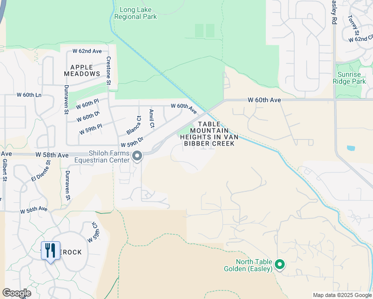 map of restaurants, bars, coffee shops, grocery stores, and more near 5826 Antero Court in Golden