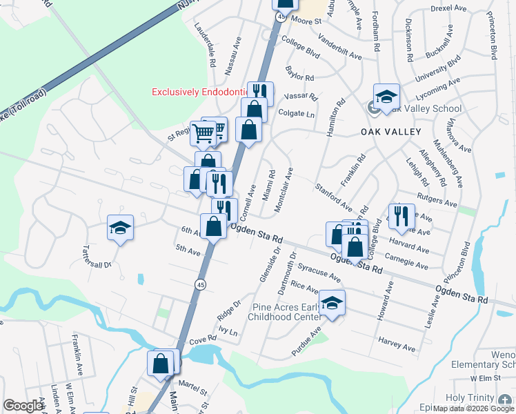 map of restaurants, bars, coffee shops, grocery stores, and more near 658 Miami Road in Wenonah