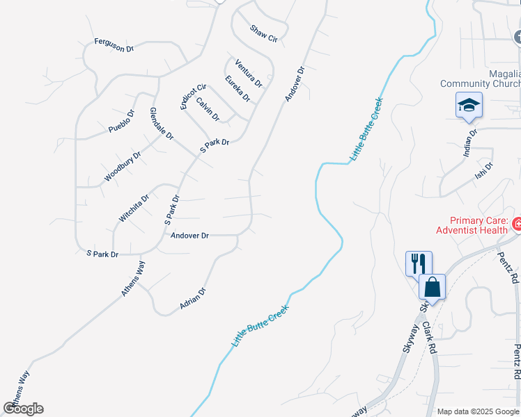 map of restaurants, bars, coffee shops, grocery stores, and more near 6482 Ridgeside Court in Magalia