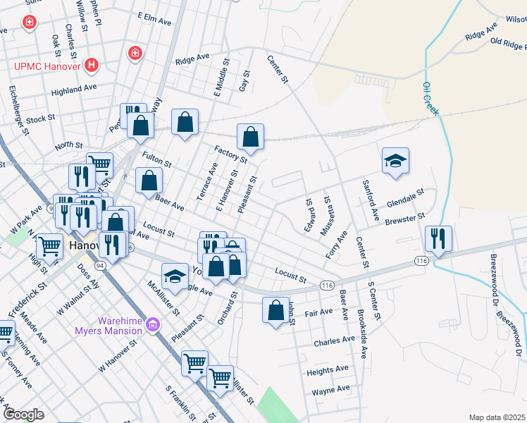 map of restaurants, bars, coffee shops, grocery stores, and more near 529 Fulton Street in Hanover