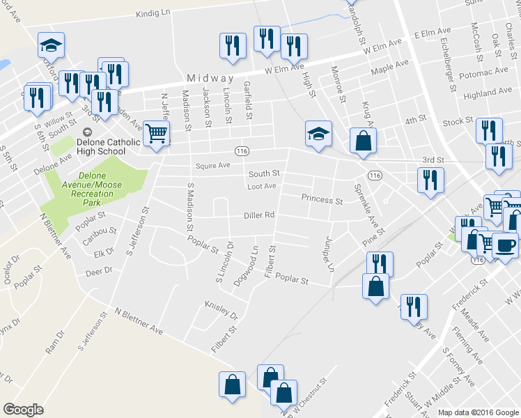 map of restaurants, bars, coffee shops, grocery stores, and more near 309 Diller Road in Hanover
