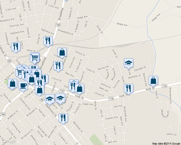 map of restaurants, bars, coffee shops, grocery stores, and more near 527 Fulton St in Hanover