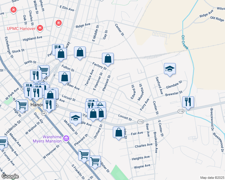 map of restaurants, bars, coffee shops, grocery stores, and more near 527 Fulton St in Hanover