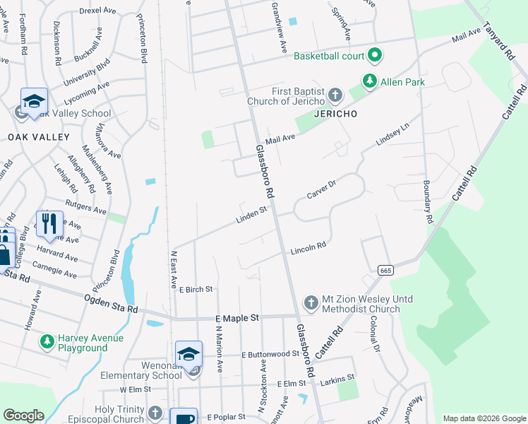map of restaurants, bars, coffee shops, grocery stores, and more near 112 Linden Street in Wenonah