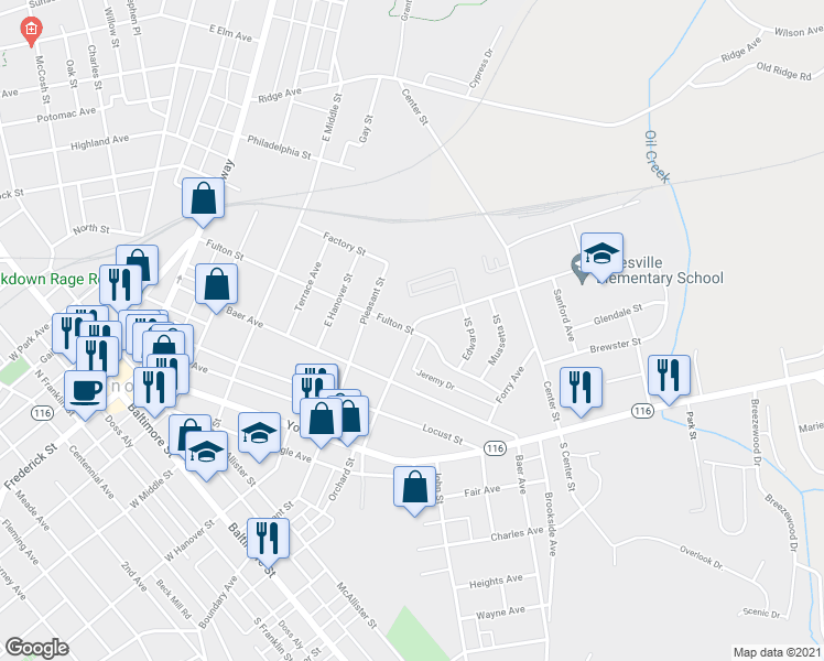 map of restaurants, bars, coffee shops, grocery stores, and more near Spring Avenue in Hanover