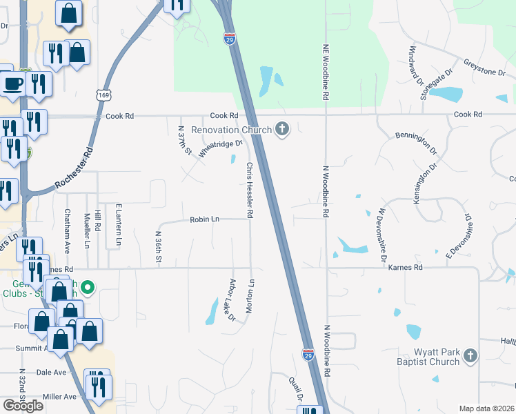 map of restaurants, bars, coffee shops, grocery stores, and more near 3609 Chris Hessler in Saint Joseph