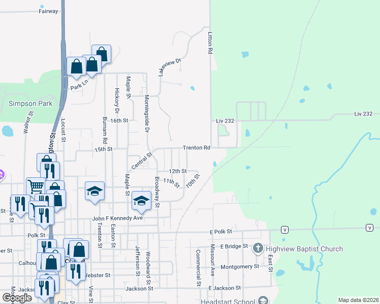 map of restaurants, bars, coffee shops, grocery stores, and more near 1423 Alexander Street in Chillicothe