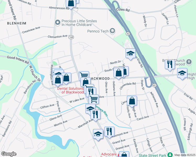 map of restaurants, bars, coffee shops, grocery stores, and more near in Gloucester Township