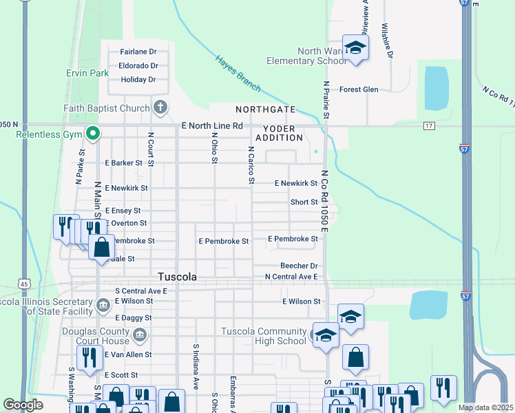 map of restaurants, bars, coffee shops, grocery stores, and more near 803 Short Street in Tuscola