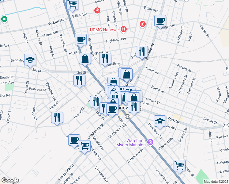 map of restaurants, bars, coffee shops, grocery stores, and more near 103 Carlisle Street in Hanover