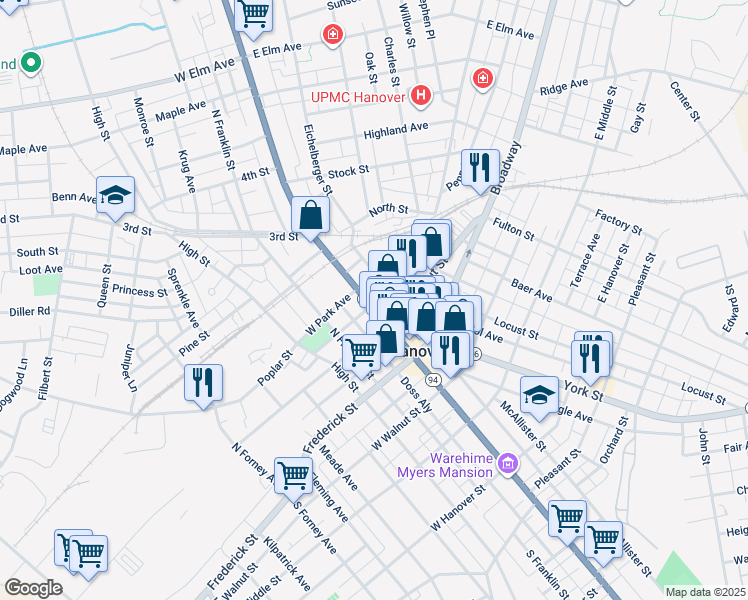 map of restaurants, bars, coffee shops, grocery stores, and more near 125 Carlisle Street in Hanover