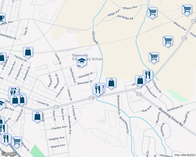 map of restaurants, bars, coffee shops, grocery stores, and more near 53 Brewster Street in Hanover