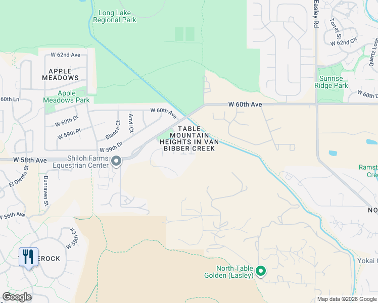 map of restaurants, bars, coffee shops, grocery stores, and more near 18284 West 58th Place in Golden