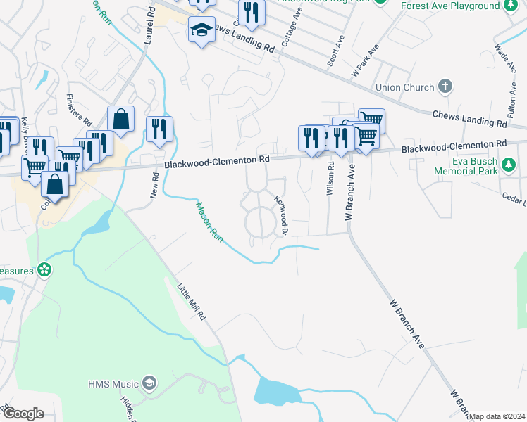 map of restaurants, bars, coffee shops, grocery stores, and more near 1701 Tall Pines in Pine Hill