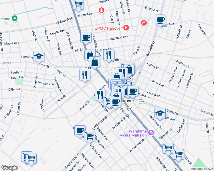 map of restaurants, bars, coffee shops, grocery stores, and more near 148 Carlisle Street in Hanover