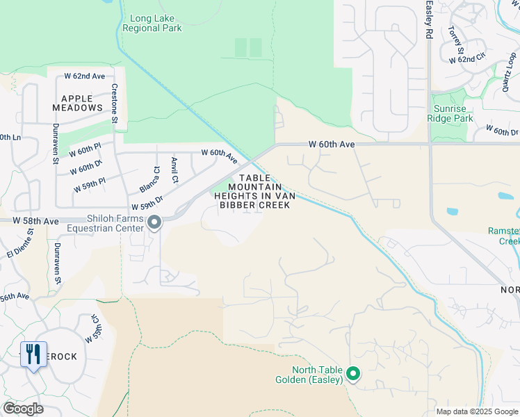 map of restaurants, bars, coffee shops, grocery stores, and more near 18288 West 58th Place in Golden
